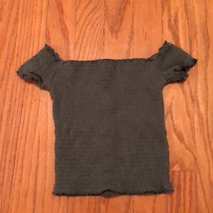 Off the Shoulder Smocked Olive Green Tupe Top